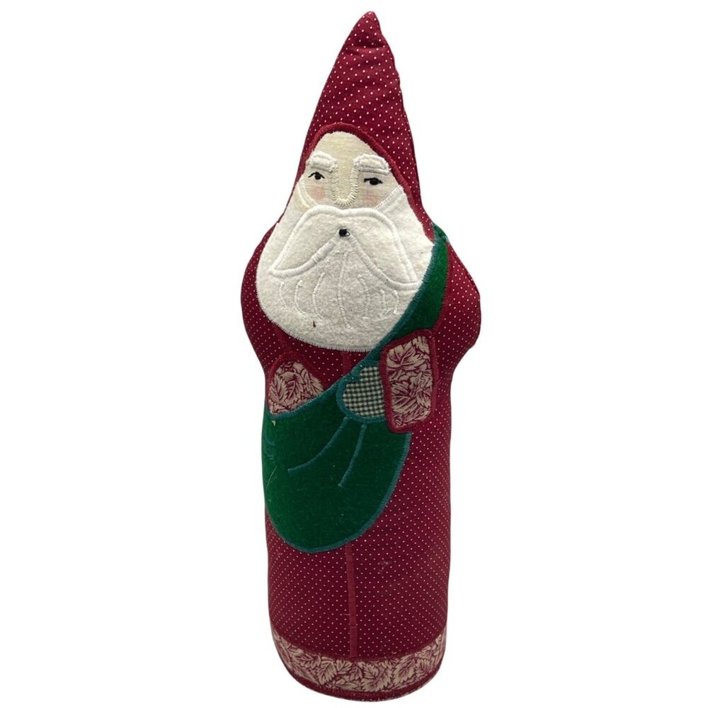 handmade vintage plush Christmas Santa figurine decor red bag 1989 13.5" READ